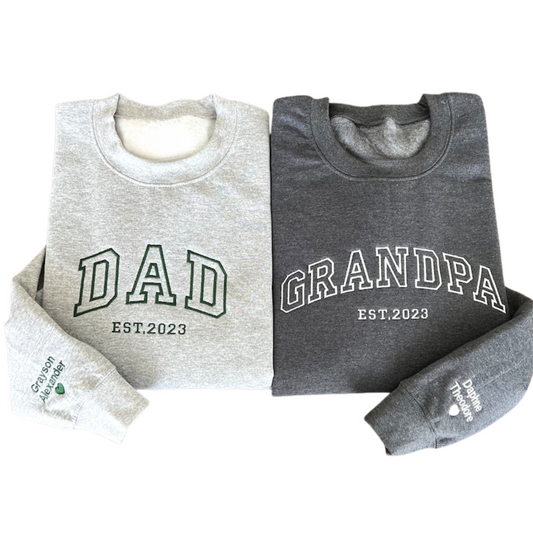 Custom Embroidered Sweatshirt, Name On Sleeve With Heart, Gift For New Dad, Father's Day Gift