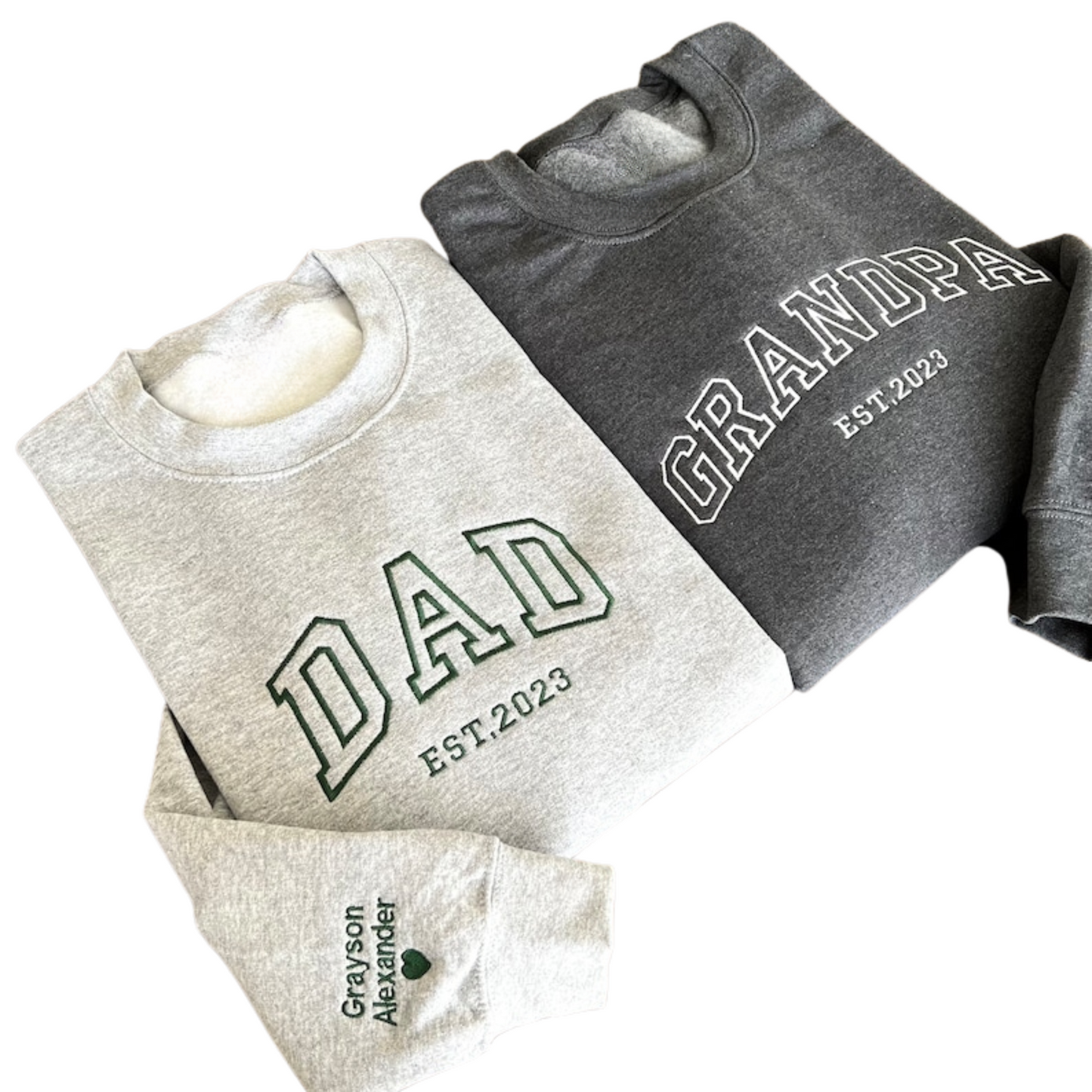 Custom Embroidered Sweatshirt, Name On Sleeve With Heart, Gift For New Dad, Father's Day Gift