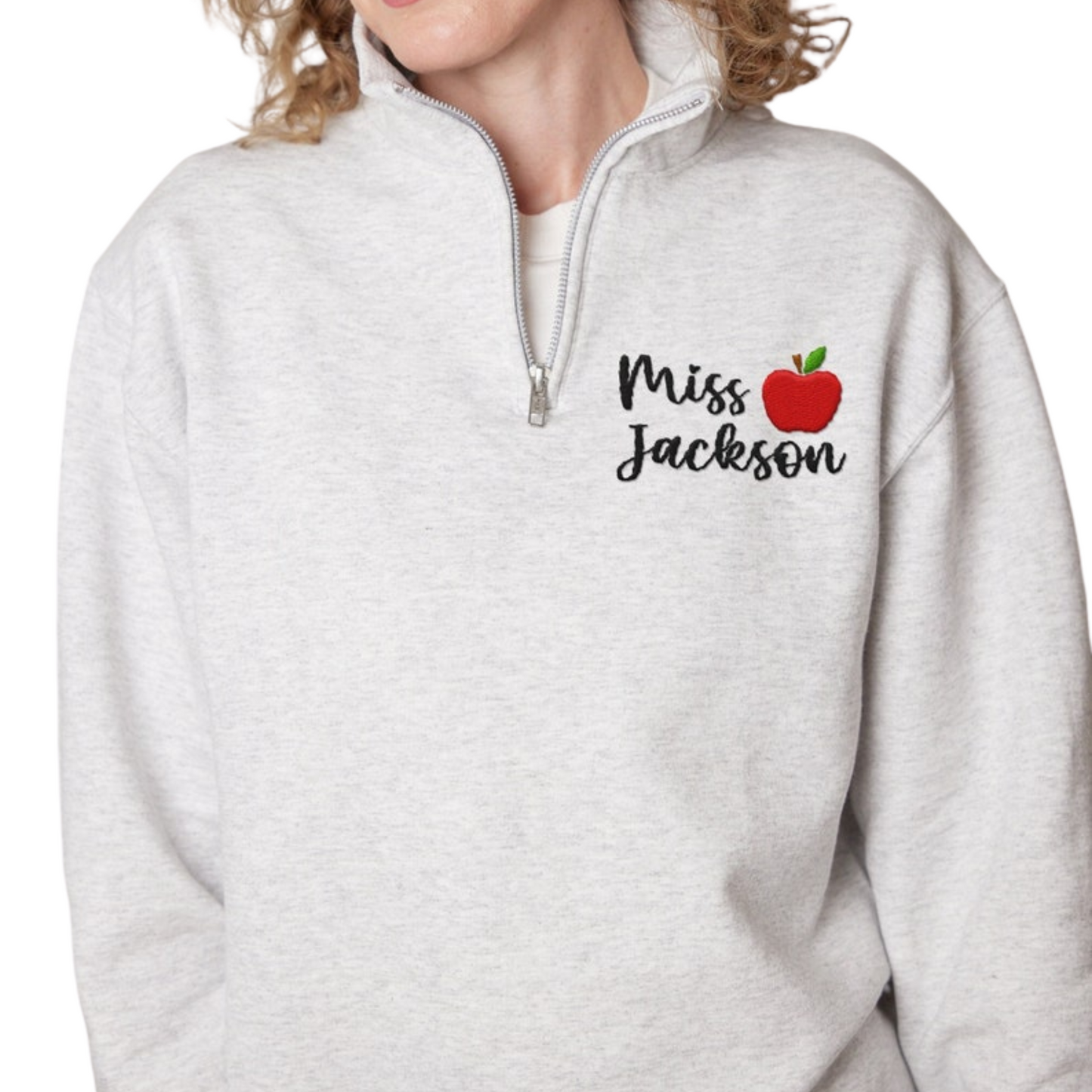 Custom Teacher Sweatshirt, Embroidered Teacher Quarter Zip Sweatshirt
