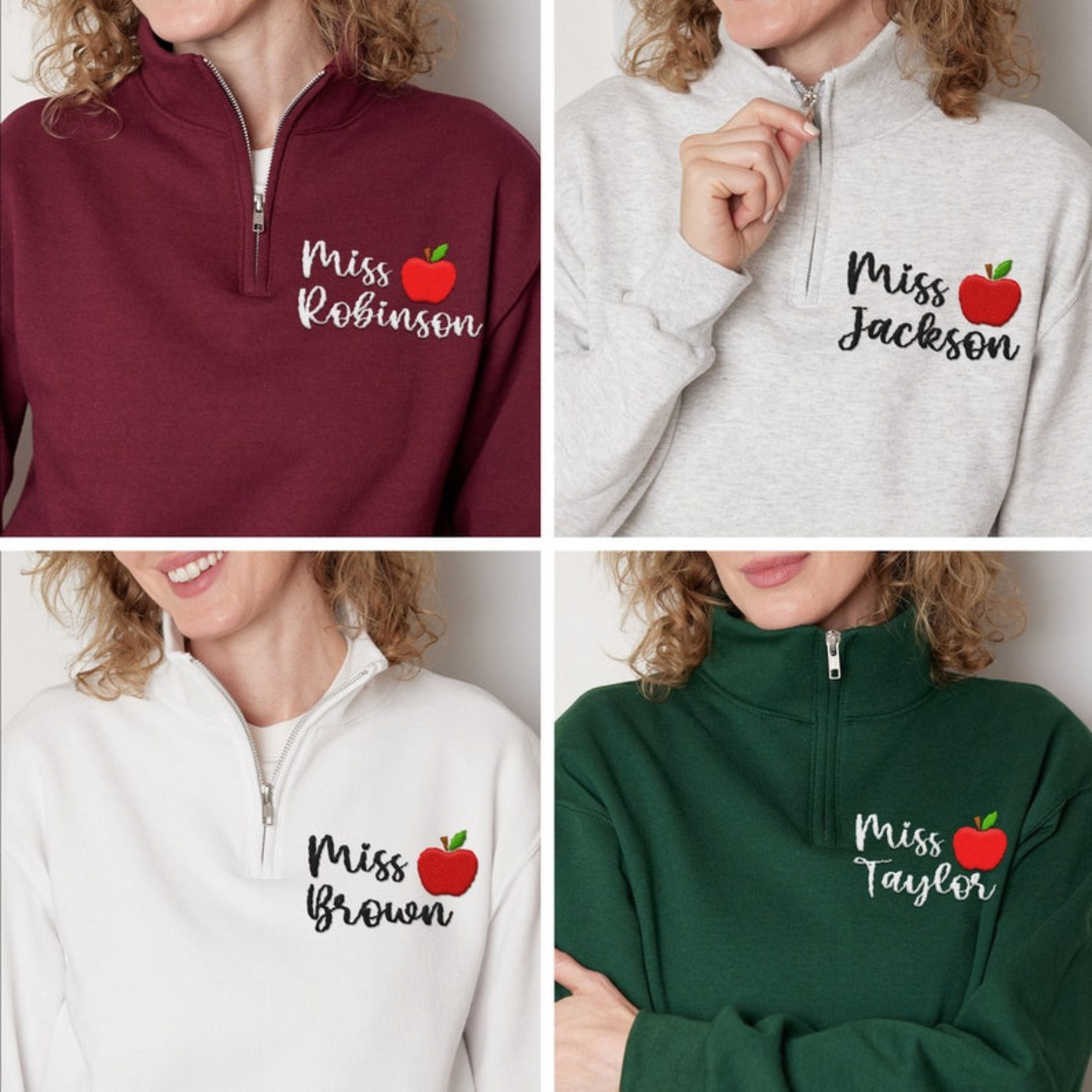 Custom Teacher Sweatshirt, Embroidered Teacher Quarter Zip Sweatshirt