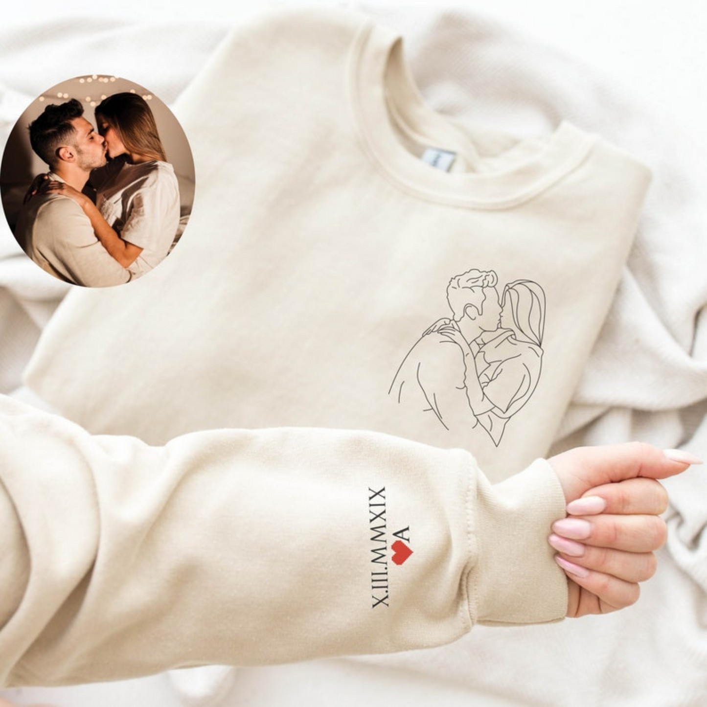 Embroidered Custom Portrait from Photo Hoodies,Custom Couple Portrait, Personalized Gifts