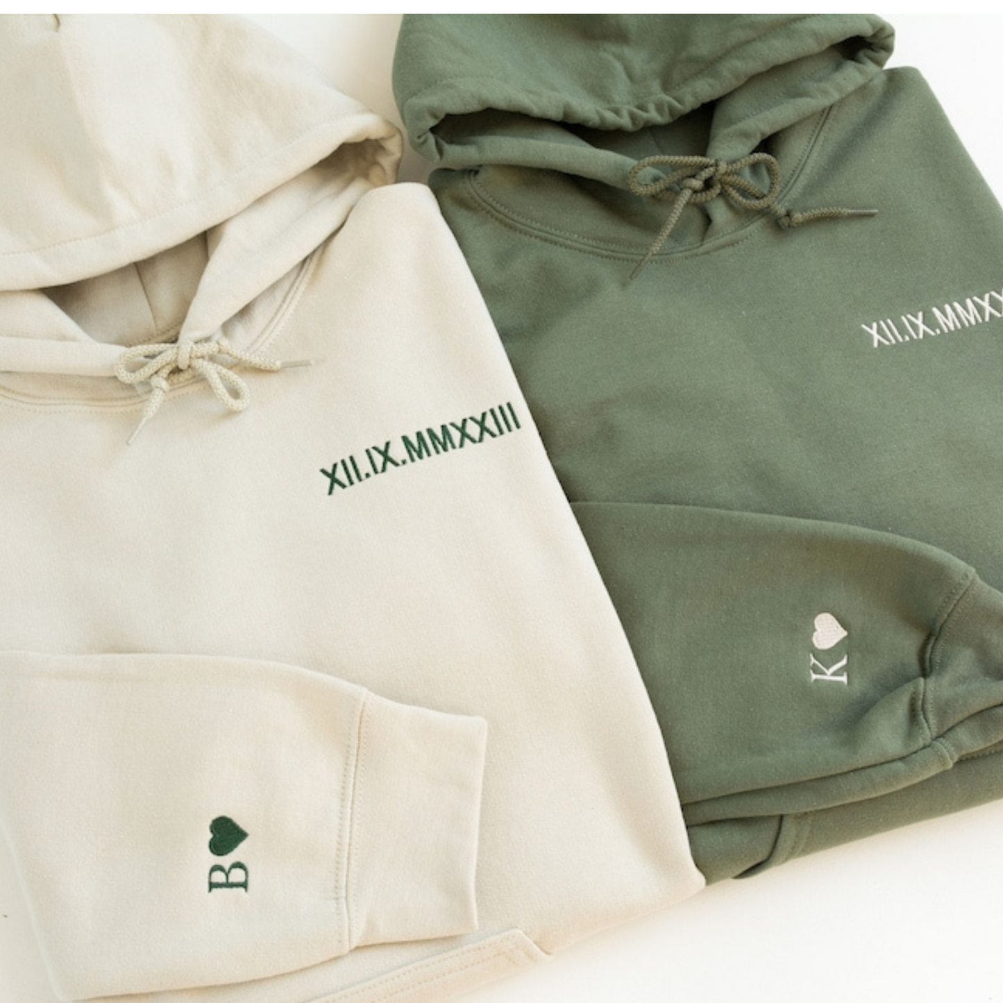 Custom Embroidered Roman Numeral Hoodie - Personalized Gift Couples Date Initial on Sleeve