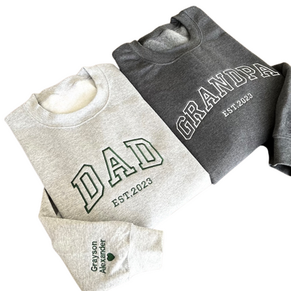 Custom Embroidered Sweatshirt, Name On Sleeve With Heart, Gift For New Dad, Father's Day Gift