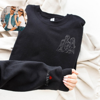 Embroidered Custom Portrait from Photo Hoodies,Custom Couple Portrait, Personalized Gifts