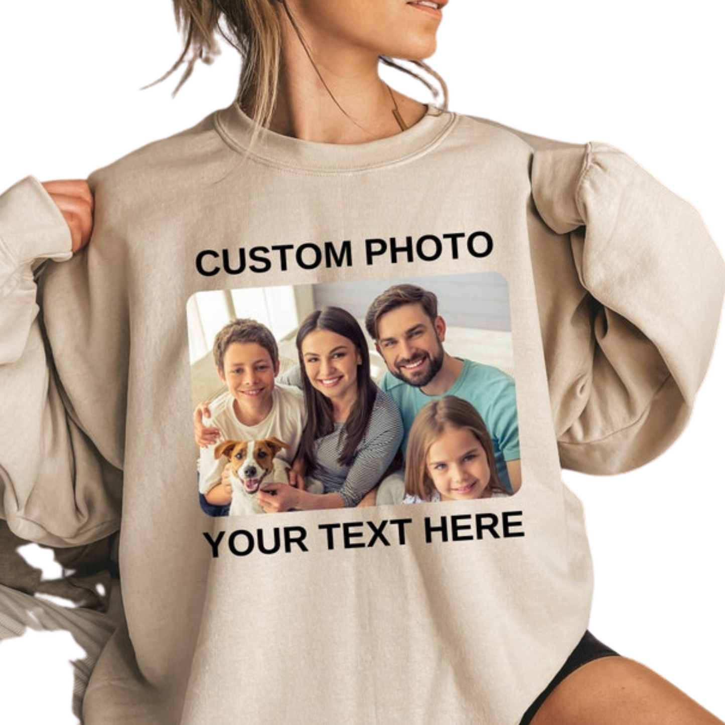 Printed Custom Photo Sweatshirt with Your Text, Personalized Picture ,Perfect for Mother's Day