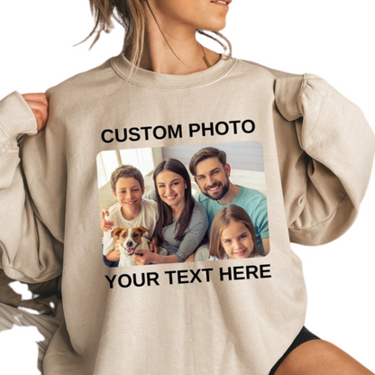 Printed Custom Photo Sweatshirt with Your Text, Personalized Picture ,Perfect for Mother's Day
