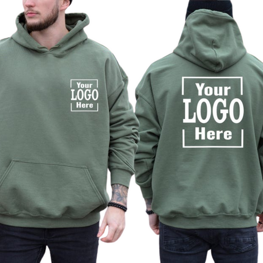 Printed Custom Logo Hoodie, Your Business Logo or Brand Logo, Front and Back Logo Hoodie